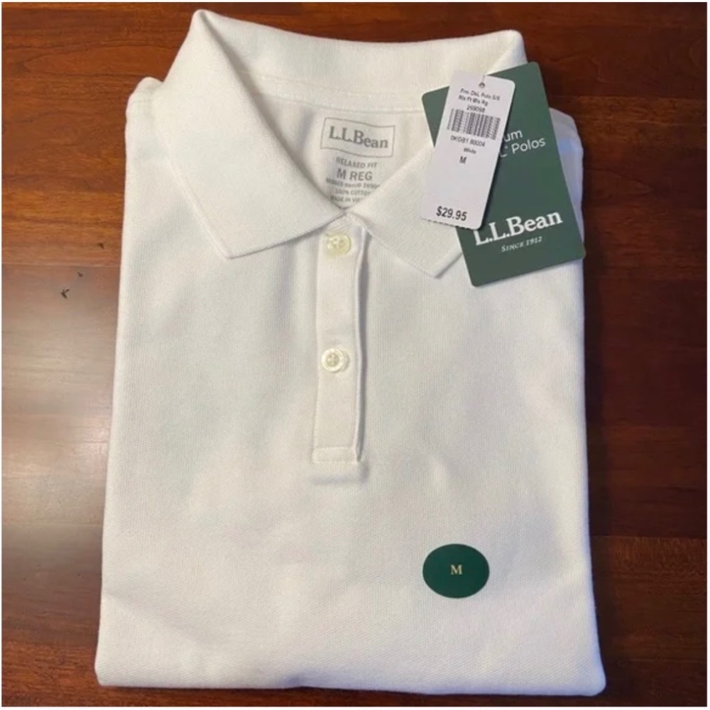 Vintage but NWT; LL Bean Double L White Polo Shirt; SS; 100% Cotton; Medium